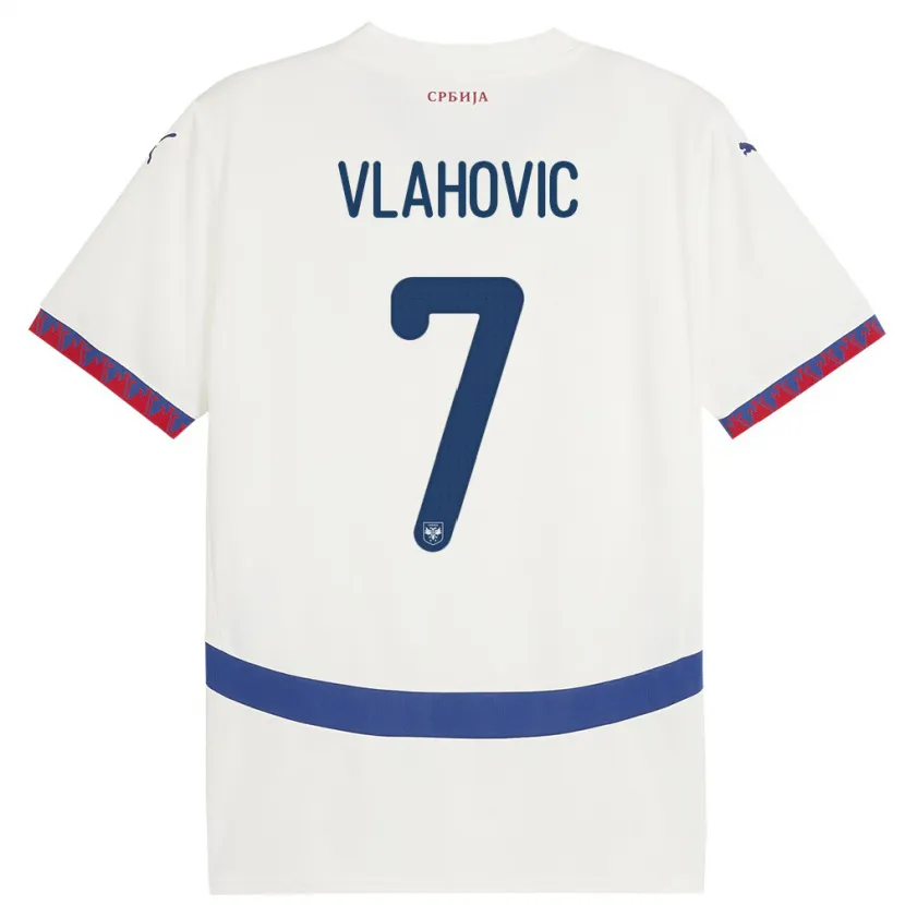 Danxen Kinder Serbien Dusan Vlahovic #7 Weiß Auswärtstrikot Trikot 24-26 T-Shirt