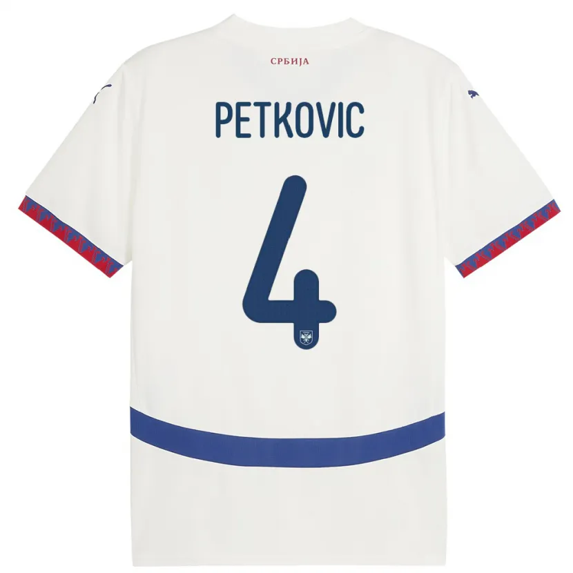 Danxen Kinder Serbien Nikola Petkovic #4 Weiß Auswärtstrikot Trikot 24-26 T-Shirt