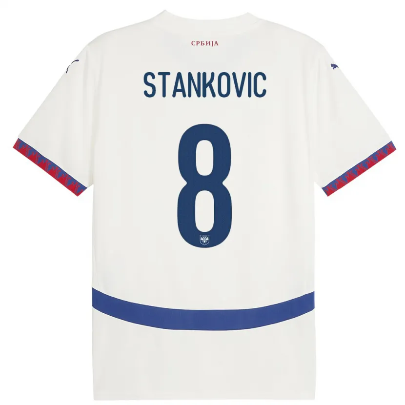 Danxen Kinder Serbien Nikola Stankovic #8 Weiß Auswärtstrikot Trikot 24-26 T-Shirt