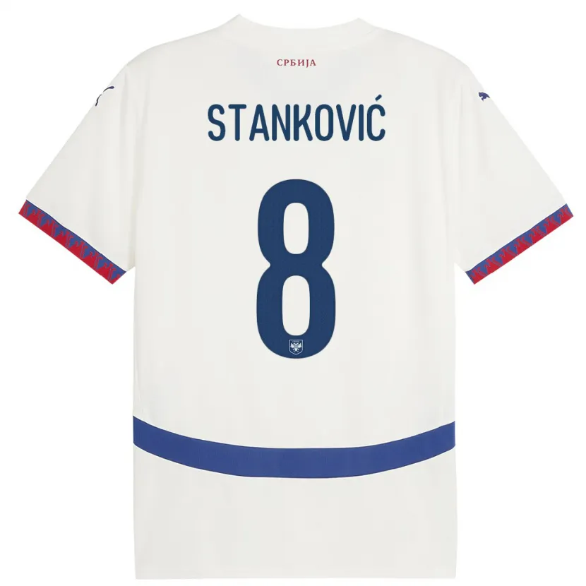 Danxen Kinder Serbien Aleksandar Stankovic #8 Weiß Auswärtstrikot Trikot 24-26 T-Shirt