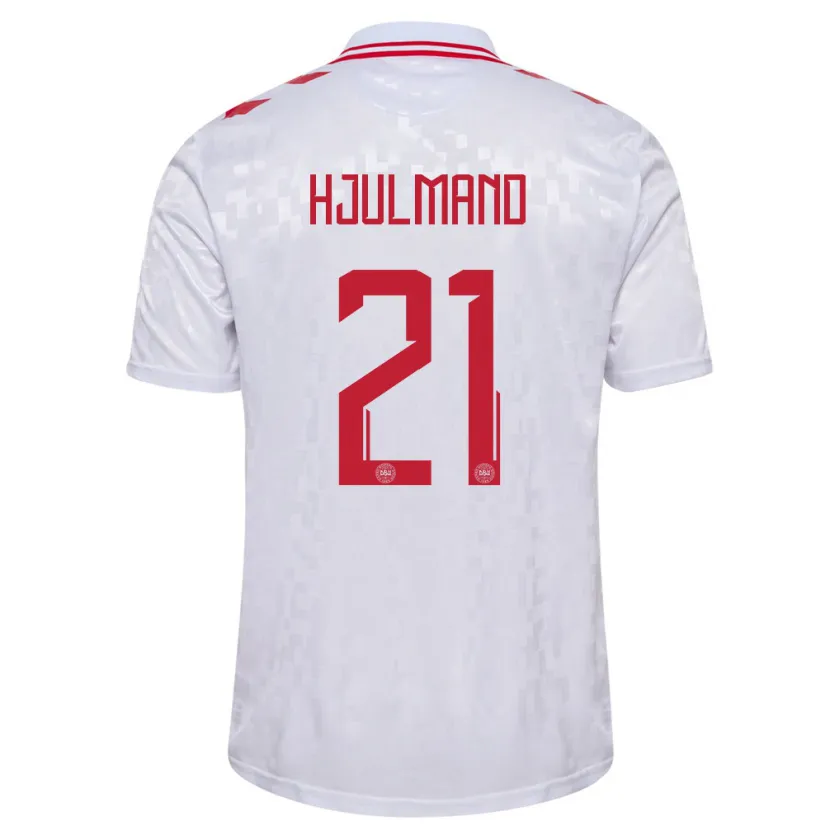 Danxen Kinder Dänemark Morten Hjulmand #21 Weiß Auswärtstrikot Trikot 24-26 T-Shirt