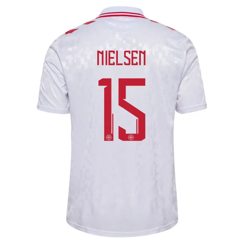 Danxen Kinder Dänemark Villads Nielsen #15 Weiß Auswärtstrikot Trikot 24-26 T-Shirt