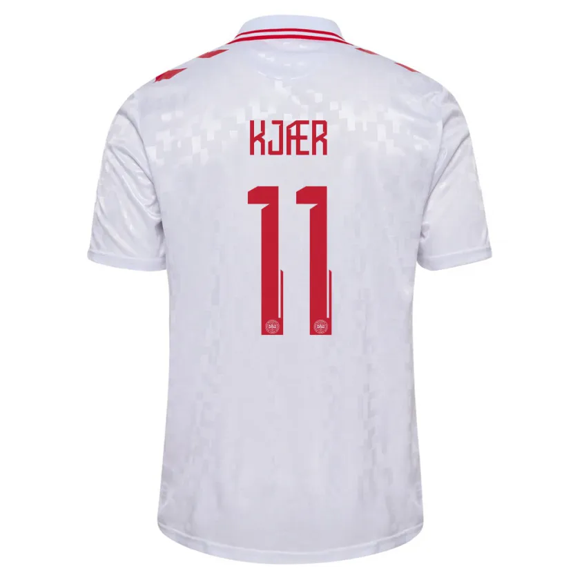 Danxen Kinder Dänemark Jeppe Kjær #11 Weiß Auswärtstrikot Trikot 24-26 T-Shirt