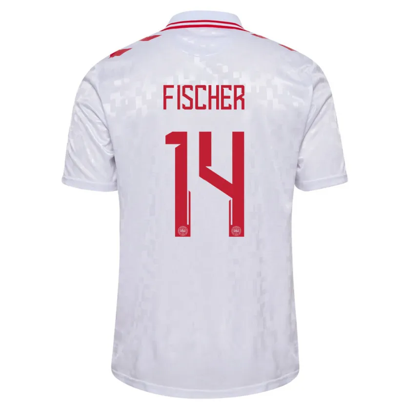 Danxen Kinder Dänemark Mikkel Fischer #14 Weiß Auswärtstrikot Trikot 24-26 T-Shirt