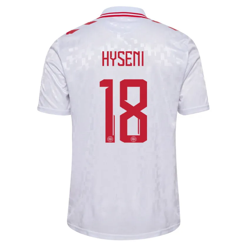 Danxen Kinder Dänemark Olti Hyseni #18 Weiß Auswärtstrikot Trikot 24-26 T-Shirt