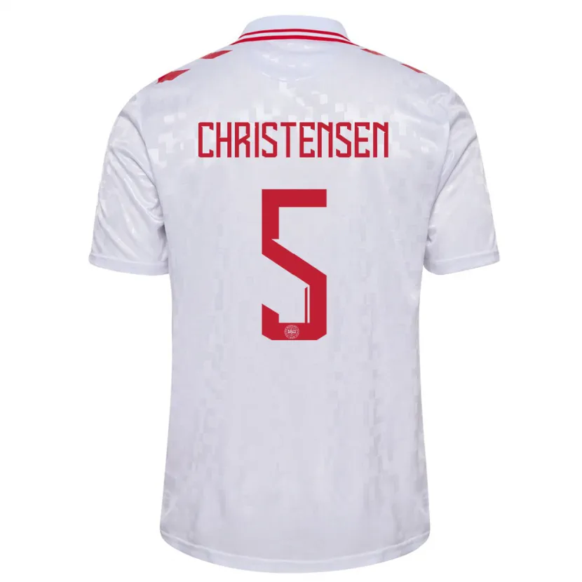 Danxen Kinder Dänemark Aske Christensen #5 Weiß Auswärtstrikot Trikot 24-26 T-Shirt