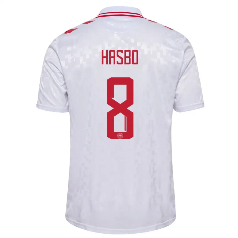 Danxen Kinder Dänemark Josefine Hasbo #8 Weiß Auswärtstrikot Trikot 24-26 T-Shirt
