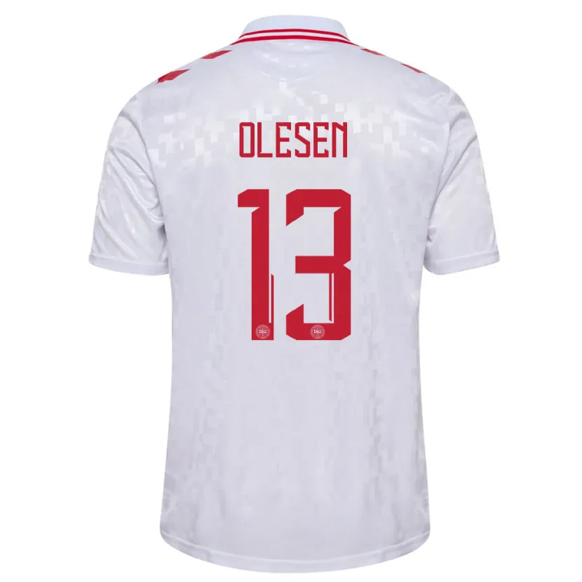 Danxen Kinder Dänemark Karoline Olesen #13 Weiß Auswärtstrikot Trikot 24-26 T-Shirt