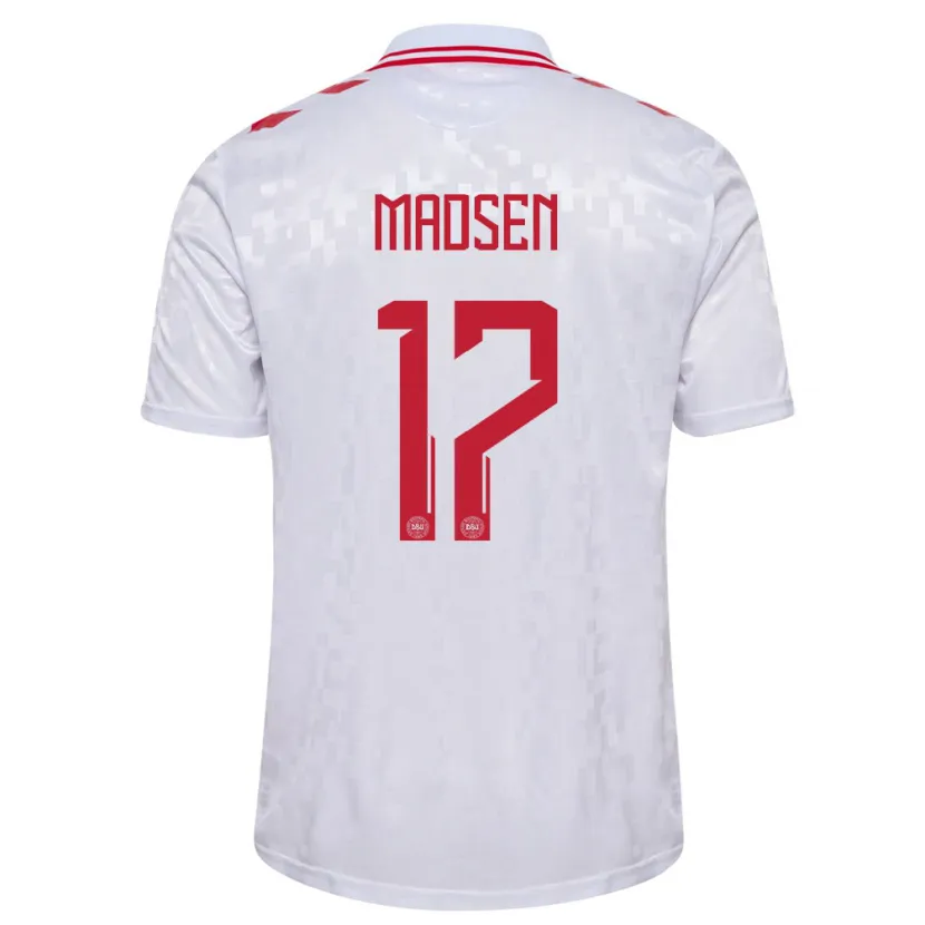 Danxen Kinder Dänemark Nicolas Madsen #17 Weiß Auswärtstrikot Trikot 24-26 T-Shirt