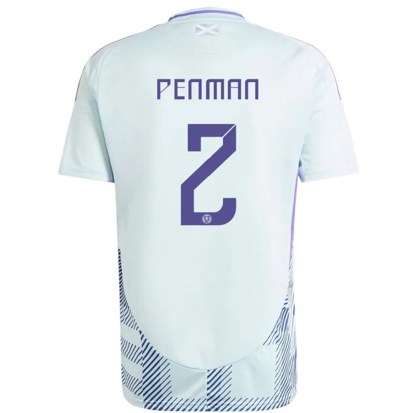 Danxen Kinder Schottland Callum Penman #2 Helles Mintblau Auswärtstrikot Trikot 24-26 T-Shirt