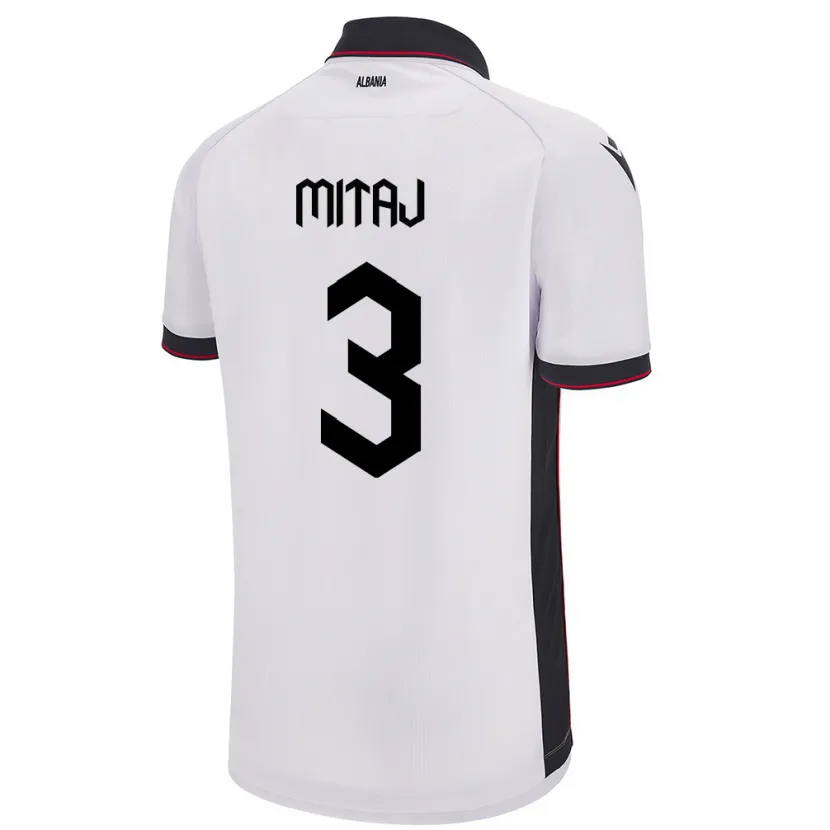 Danxen Kinder Albanien Mario Mitaj #3 Weiß Auswärtstrikot Trikot 24-26 T-Shirt