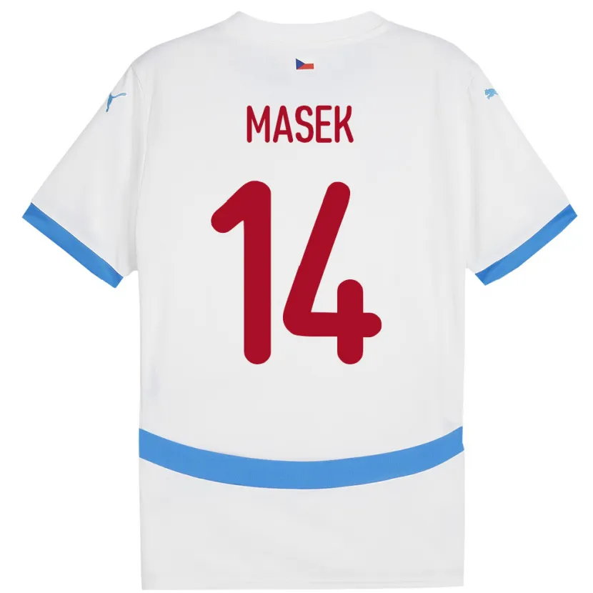 Danxen Kinder Tschechien Lukas Masek #14 Weiß Auswärtstrikot Trikot 24-26 T-Shirt