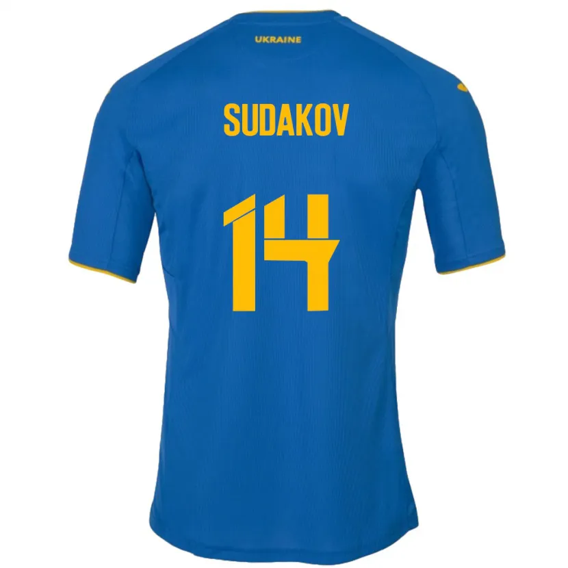 Danxen Kinder Ukraine Georgiy Sudakov #14 Blau Auswärtstrikot Trikot 24-26 T-Shirt