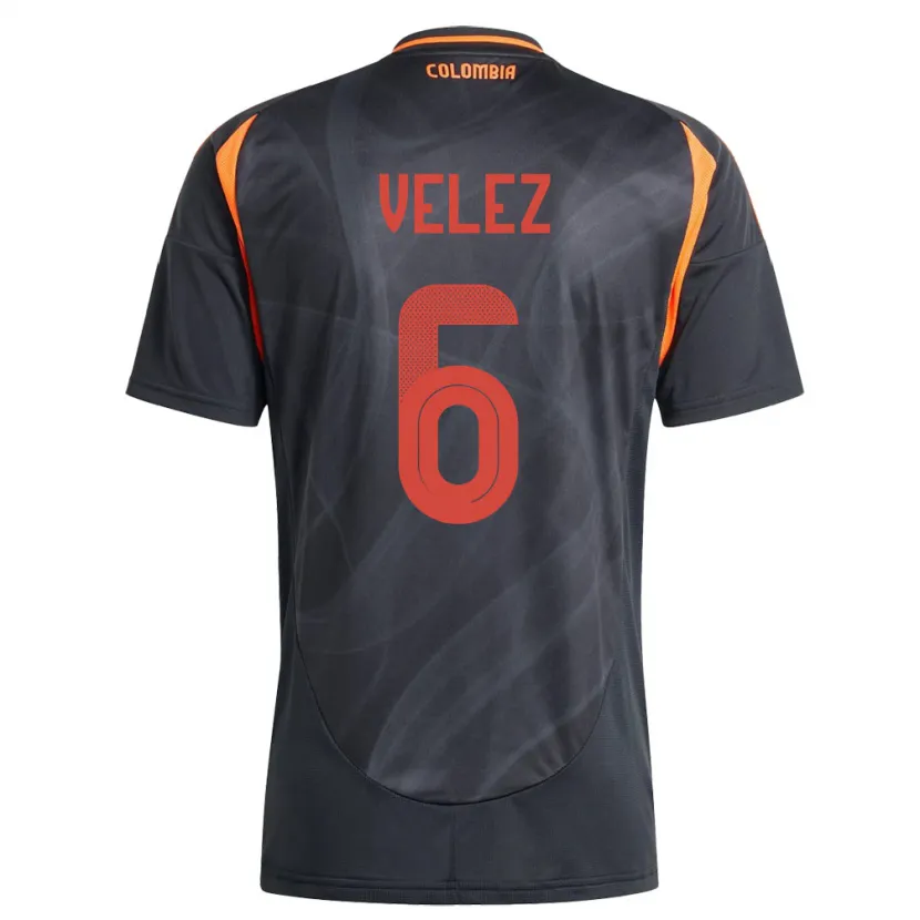 Danxen Kinder Kolumbien Jhon Vélez #6 Schwarz Auswärtstrikot Trikot 24-26 T-Shirt
