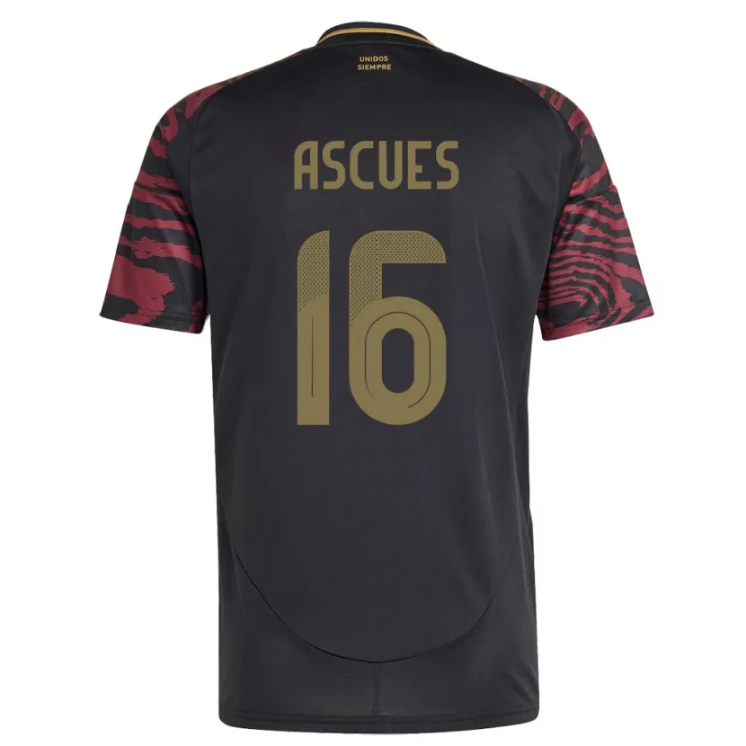 Danxen Kinder Peru Carlos Ascues #16 Schwarz Auswärtstrikot Trikot 24-26 T-Shirt