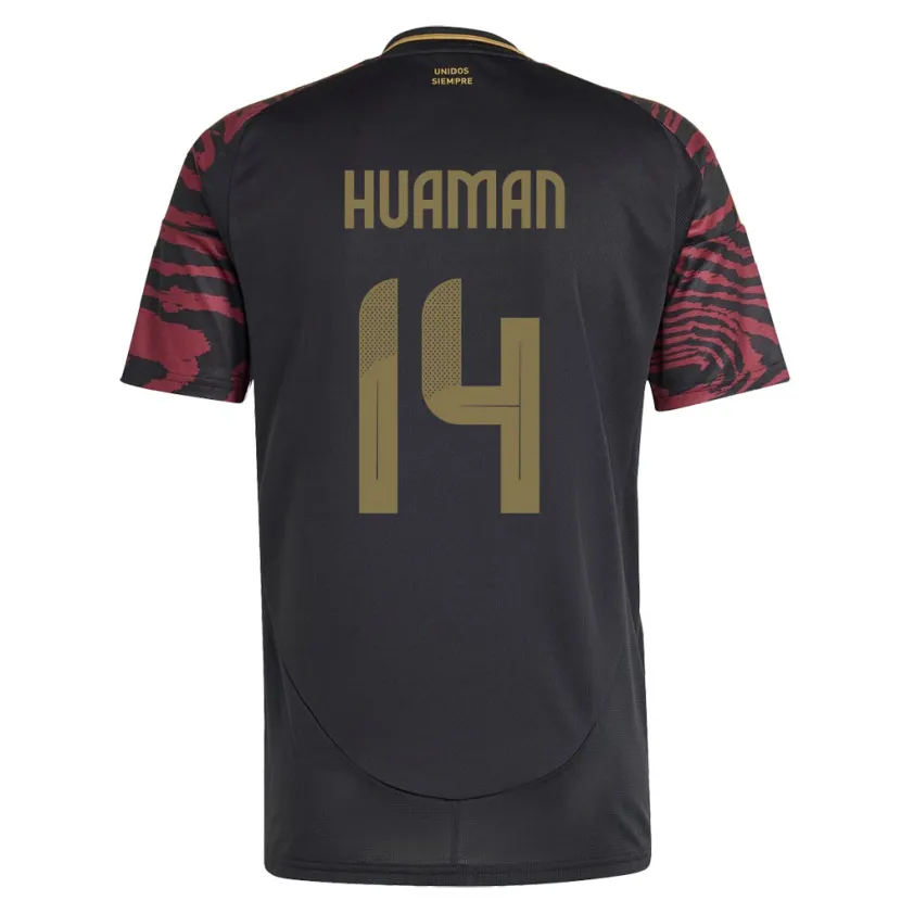 Danxen Kinder Peru Marco Huamán #14 Schwarz Auswärtstrikot Trikot 24-26 T-Shirt