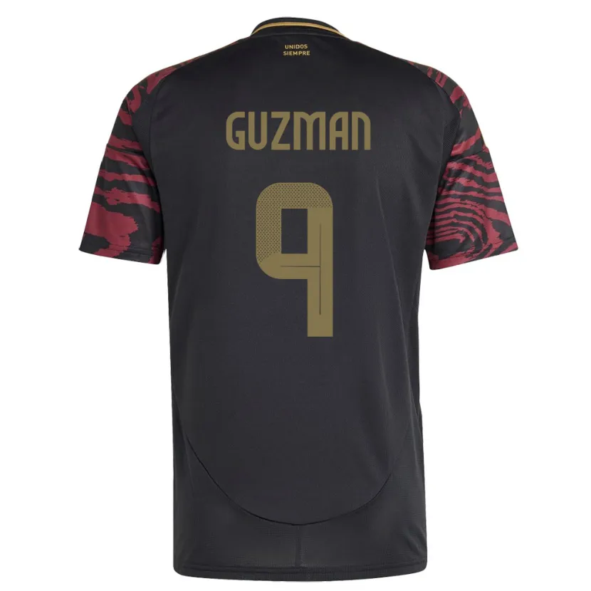 Danxen Kinder Peru Víctor Guzmán #9 Schwarz Auswärtstrikot Trikot 24-26 T-Shirt