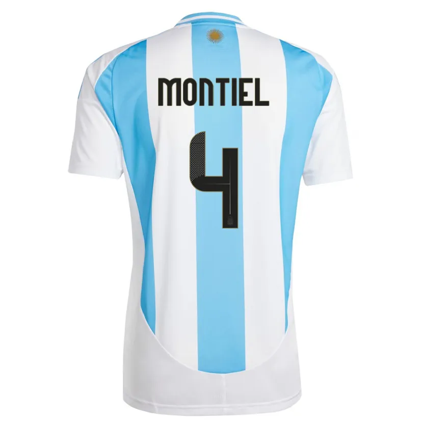 Danxen Herren Argentinien Gonzalo Montiel #4 Weiß Blau Heimtrikot Trikot 24-26 T-Shirt