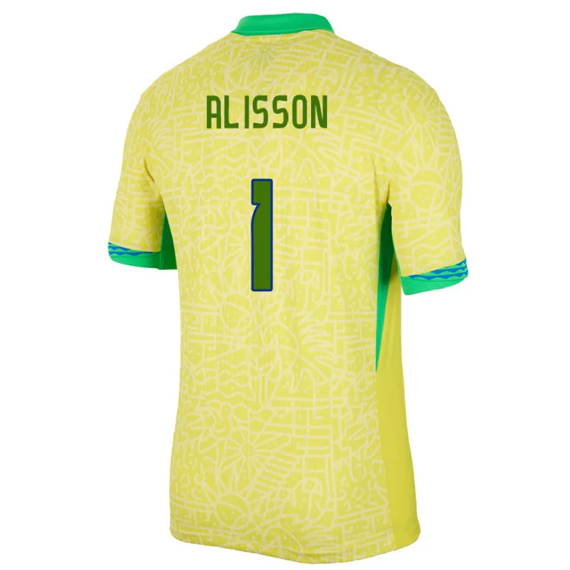 Danxen Herren Brasilien Alisson #1 Gelb Heimtrikot Trikot 24-26 T-Shirt