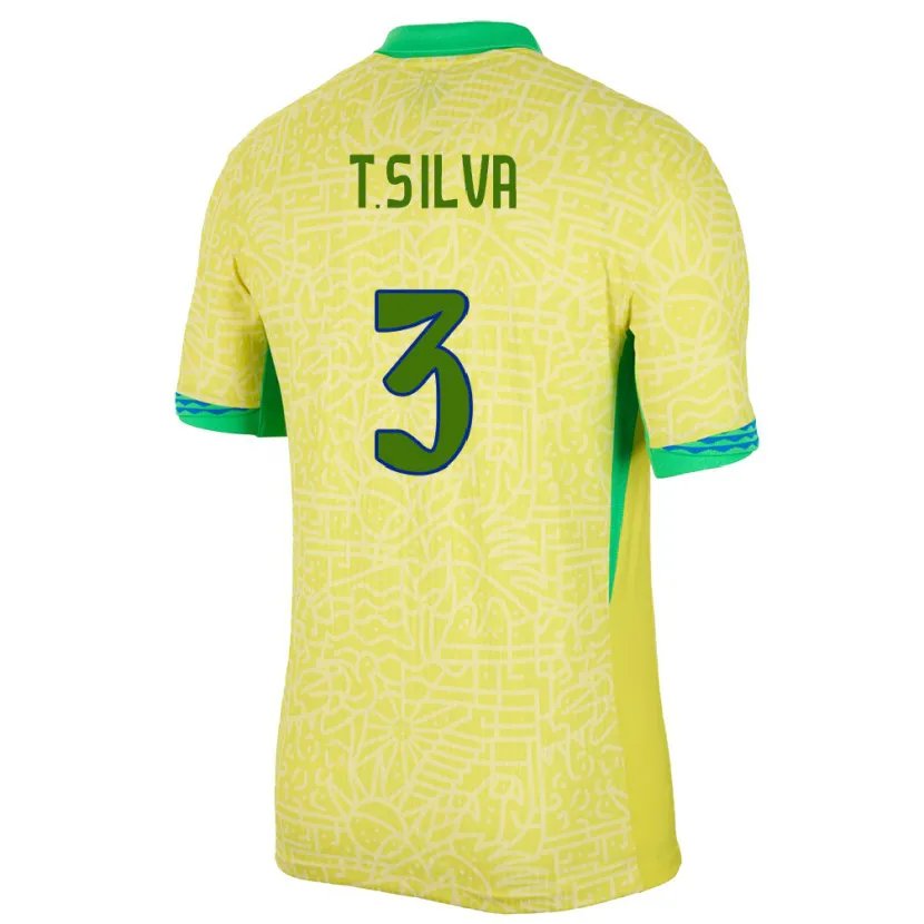 Danxen Herren Brasilien Thiago Silva #3 Gelb Heimtrikot Trikot 24-26 T-Shirt