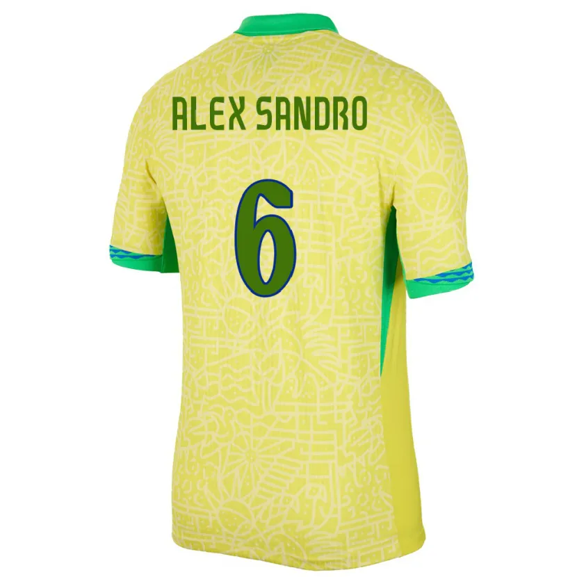 Danxen Herren Brasilien Alex Sandro #6 Gelb Heimtrikot Trikot 24-26 T-Shirt