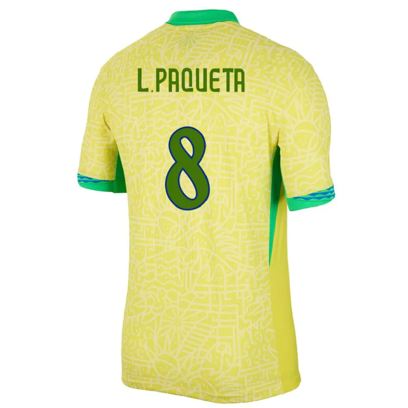 Danxen Herren Brasilien Lucas Paqueta #8 Gelb Heimtrikot Trikot 24-26 T-Shirt