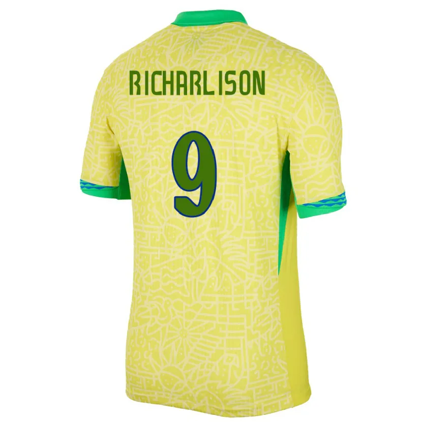 Danxen Herren Brasilien Richarlison #9 Gelb Heimtrikot Trikot 24-26 T-Shirt