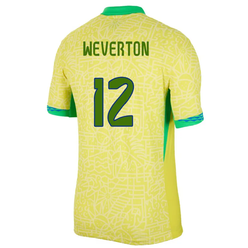 Danxen Herren Brasilien Weverton #12 Gelb Heimtrikot Trikot 24-26 T-Shirt