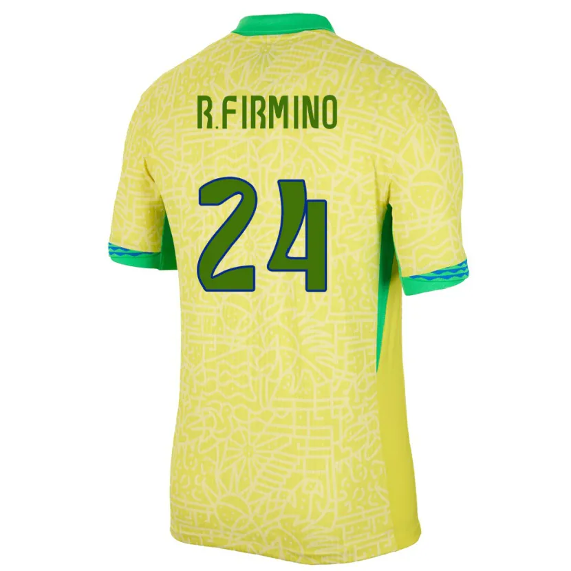 Danxen Herren Brasilien Roberto Firmino #24 Gelb Heimtrikot Trikot 24-26 T-Shirt