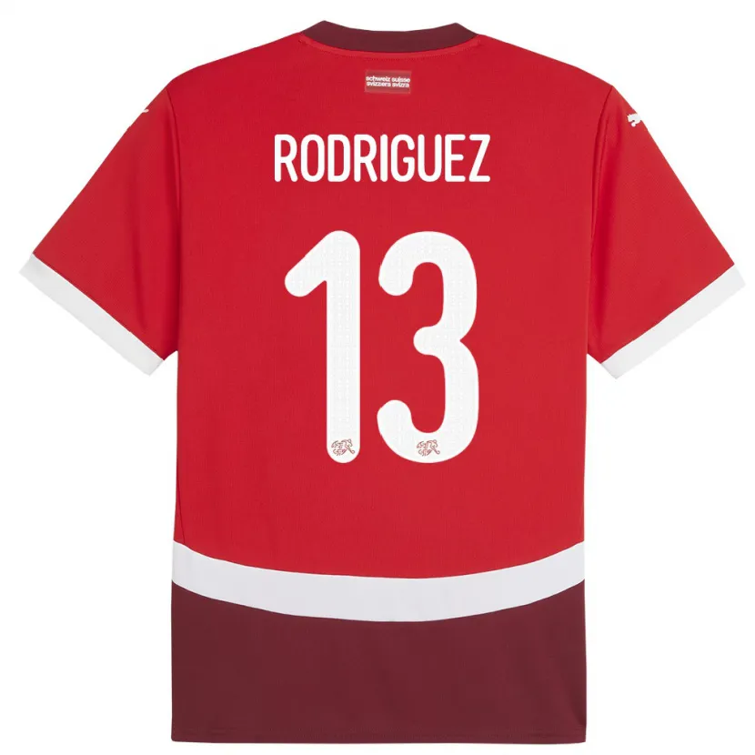 Danxen Herren Schweiz Ricardo Rodriguez #13 Rot Heimtrikot Trikot 24-26 T-Shirt