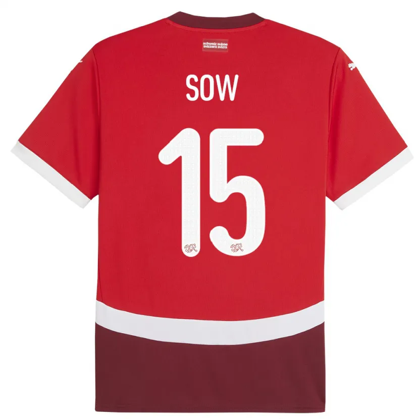 Danxen Herren Schweiz Djibril Sow #15 Rot Heimtrikot Trikot 24-26 T-Shirt