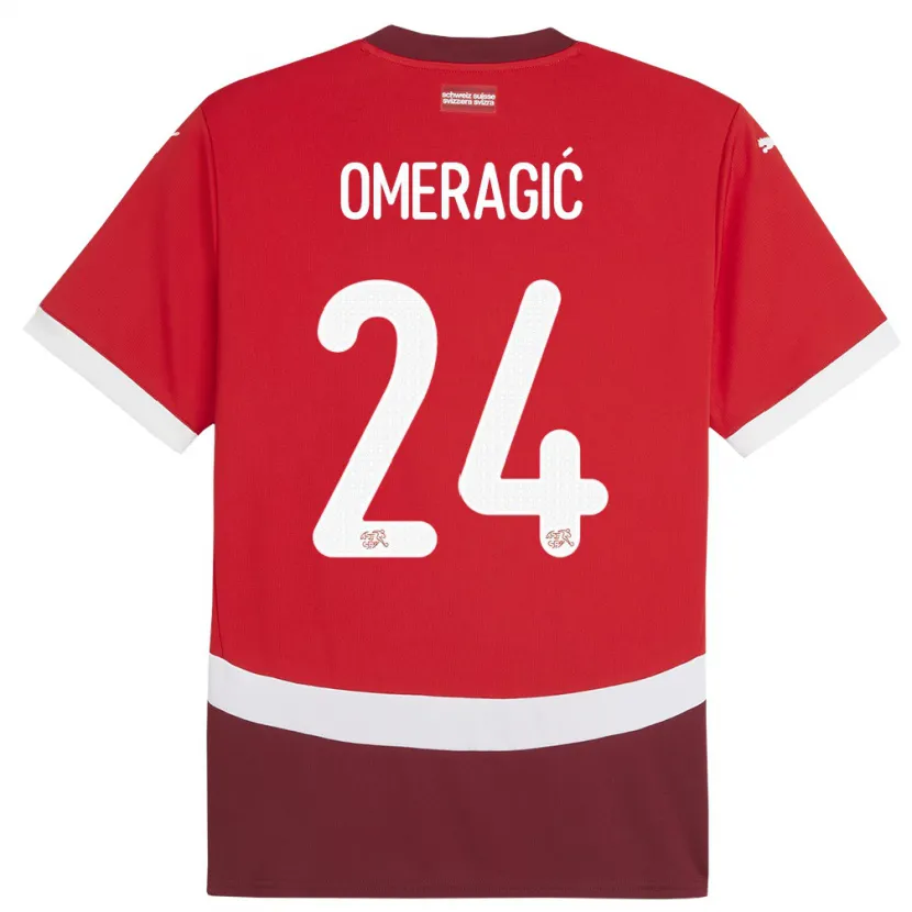 Danxen Herren Schweiz Becir Omeragic #24 Rot Heimtrikot Trikot 24-26 T-Shirt