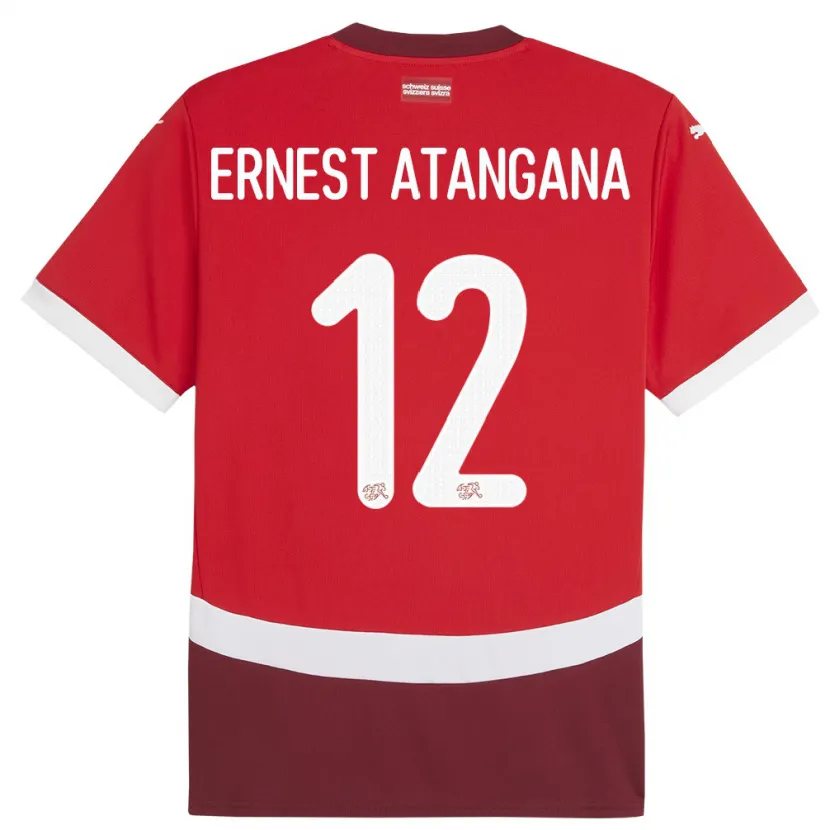 Danxen Herren Schweiz Brian Ernest Atangana #12 Rot Heimtrikot Trikot 24-26 T-Shirt
