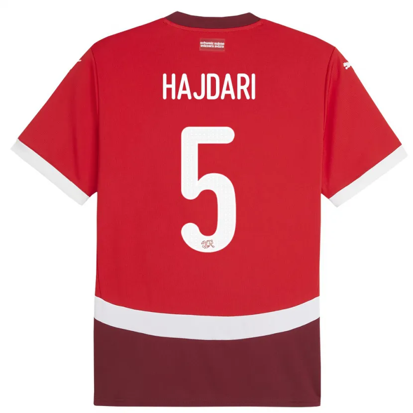 Danxen Herren Schweiz Albian Hajdari #5 Rot Heimtrikot Trikot 24-26 T-Shirt