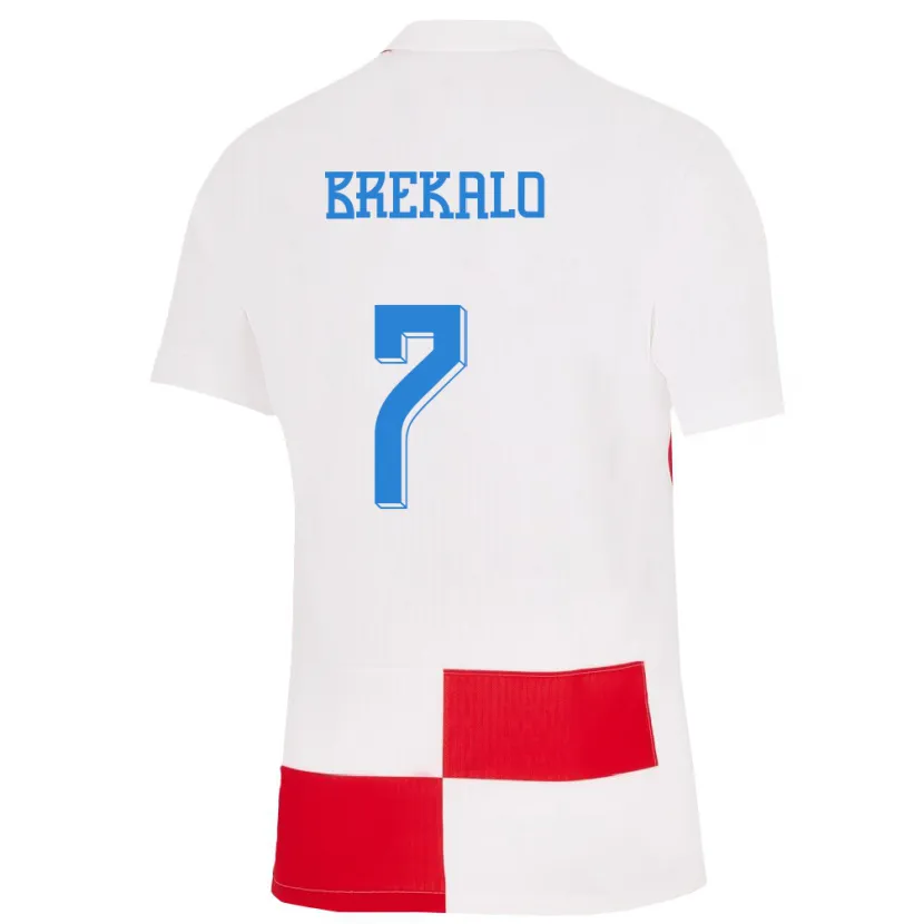 Danxen Herren Kroatien Josip Brekalo #7 Weiß Rot Heimtrikot Trikot 24-26 T-Shirt