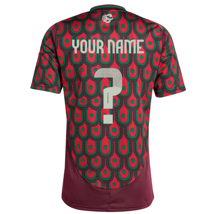 Danxen Herren Mexiko Ihren Namen #0 Kastanienbraun Heimtrikot Trikot 24-26 T-Shirt