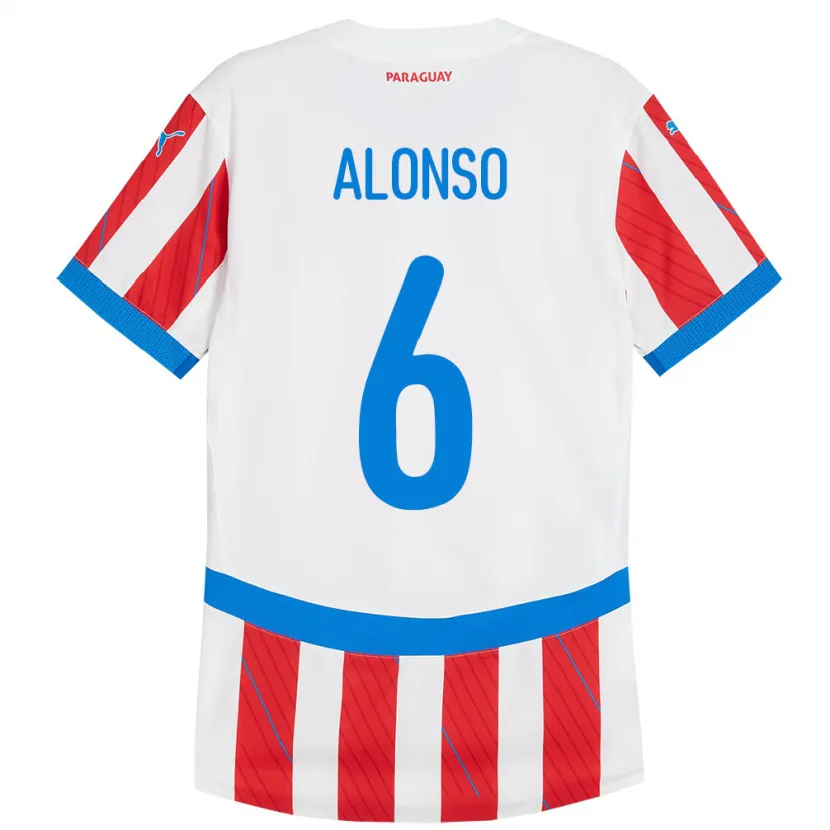Danxen Herren Paraguay Júnior Alonso #6 Weiß Rot Heimtrikot Trikot 24-26 T-Shirt