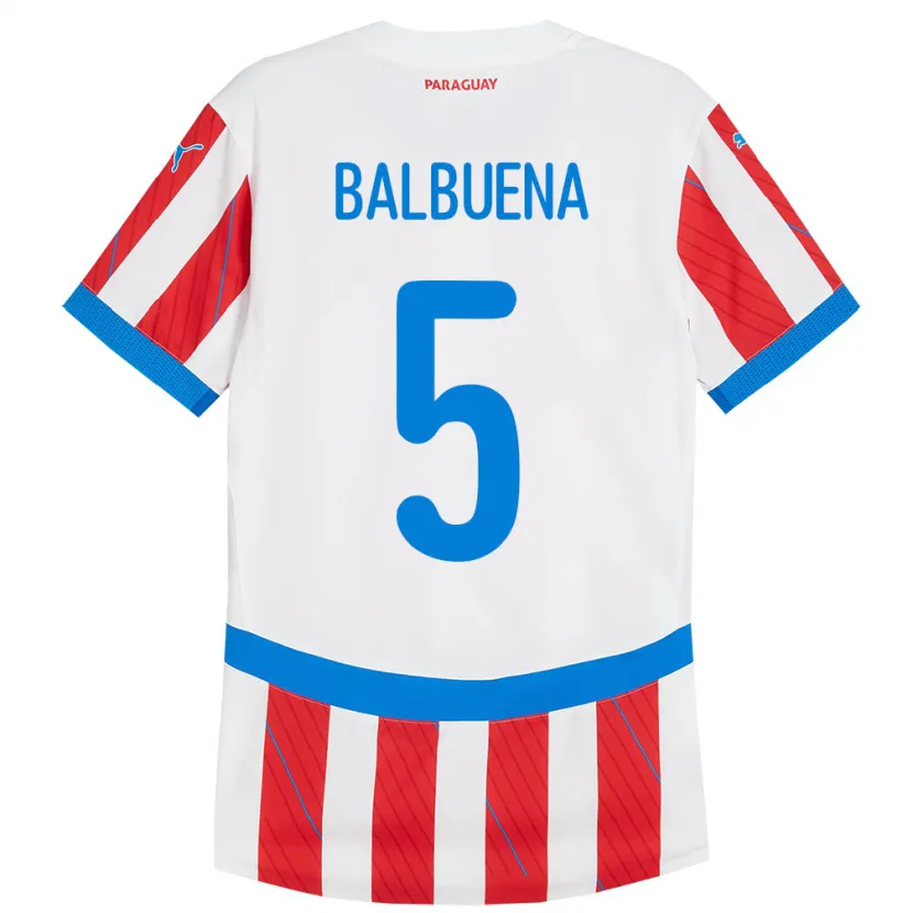 Danxen Herren Paraguay Fabián Balbuena #5 Weiß Rot Heimtrikot Trikot 24-26 T-Shirt