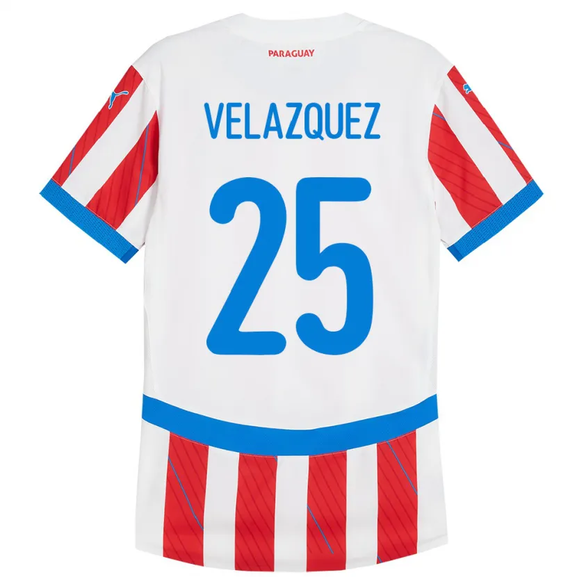 Danxen Herren Paraguay Gustavo Velázquez #25 Weiß Rot Heimtrikot Trikot 24-26 T-Shirt