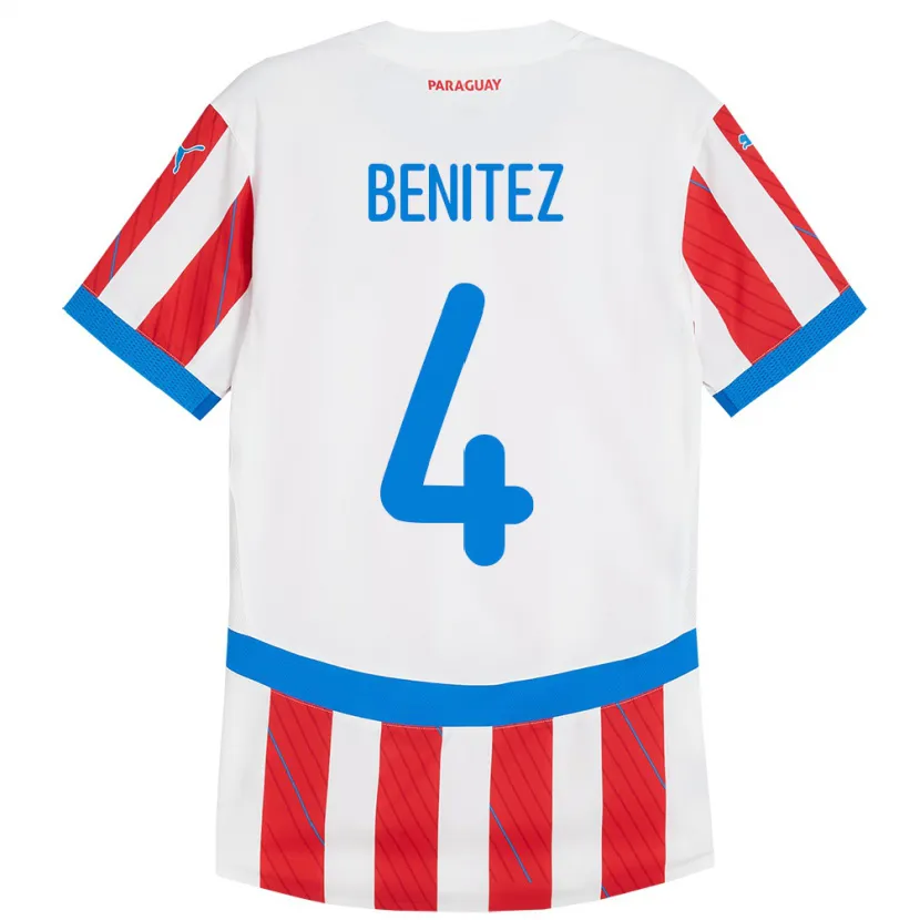 Danxen Herren Paraguay Gastón Benítez #4 Weiß Rot Heimtrikot Trikot 24-26 T-Shirt