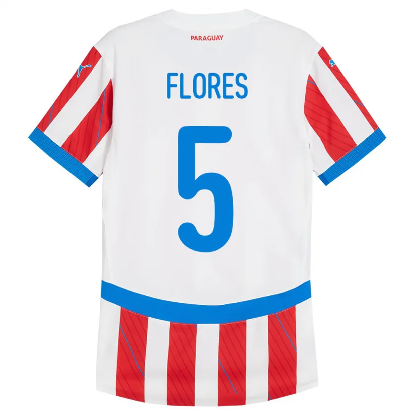 Danxen Herren Paraguay Gilberto Flores #5 Weiß Rot Heimtrikot Trikot 24-26 T-Shirt