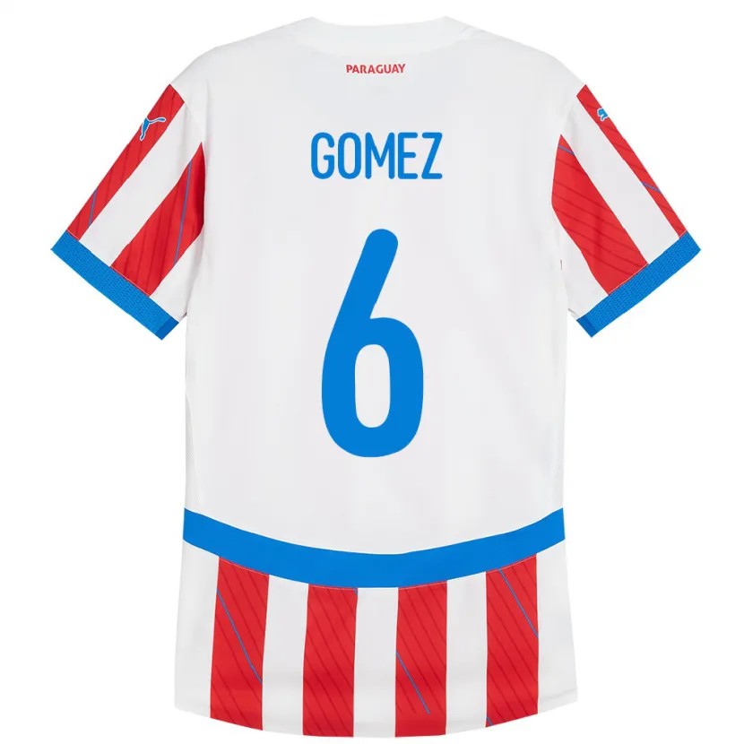 Danxen Herren Paraguay Marcos Gómez #6 Weiß Rot Heimtrikot Trikot 24-26 T-Shirt