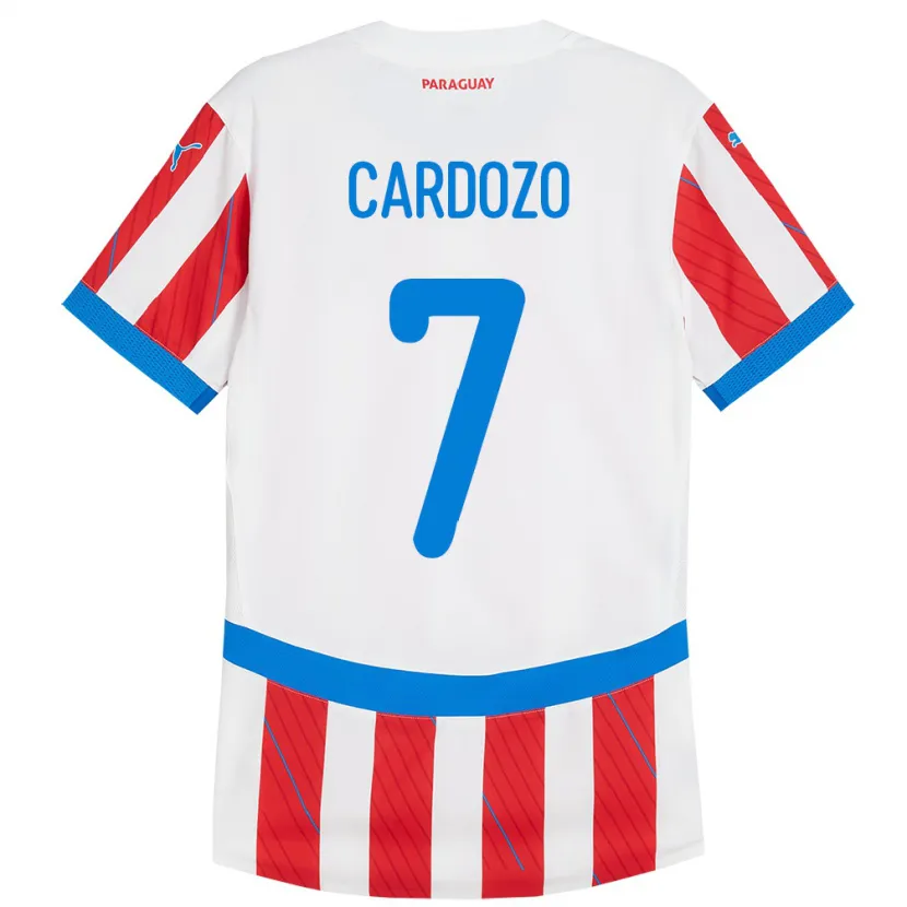 Danxen Herren Paraguay Fernando Cardozo #7 Weiß Rot Heimtrikot Trikot 24-26 T-Shirt