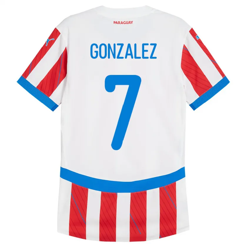 Danxen Herren Paraguay Diego González #7 Weiß Rot Heimtrikot Trikot 24-26 T-Shirt