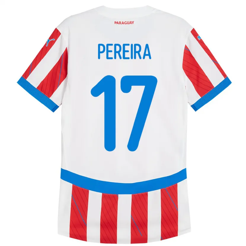 Danxen Herren Paraguay Kevin Pereira #17 Weiß Rot Heimtrikot Trikot 24-26 T-Shirt