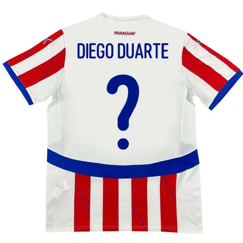 Danxen Herren Paraguay Diego Duarte #0 Weiß Rot Heimtrikot Trikot 24-26 T-Shirt