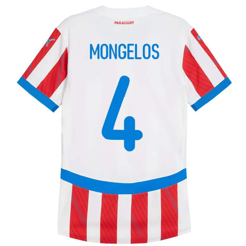 Danxen Herren Paraguay Rolando Mongelós #4 Weiß Rot Heimtrikot Trikot 24-26 T-Shirt