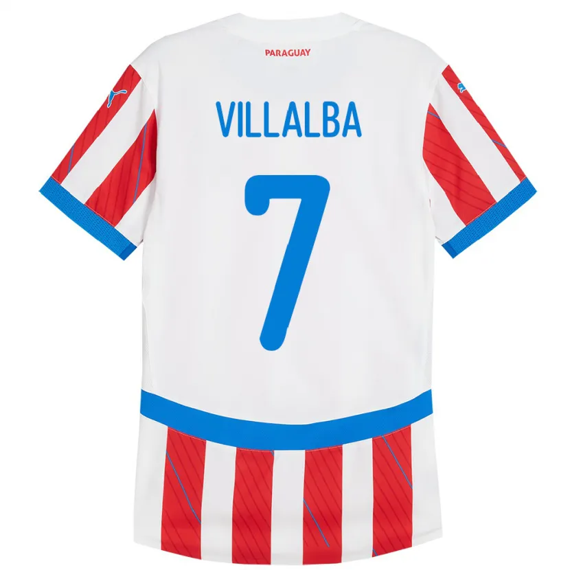 Danxen Herren Paraguay Rodrigo Villalba #7 Weiß Rot Heimtrikot Trikot 24-26 T-Shirt
