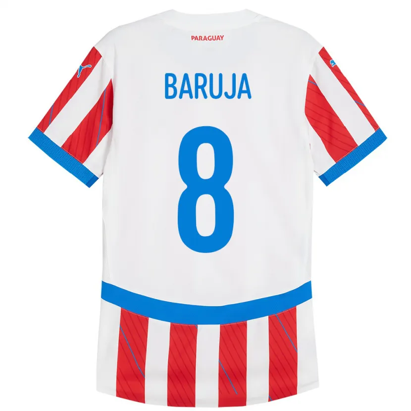 Danxen Herren Paraguay Fabrizio Baruja #8 Weiß Rot Heimtrikot Trikot 24-26 T-Shirt