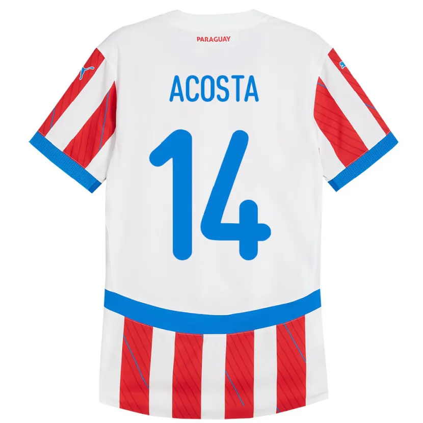 Danxen Herren Paraguay Emilio Acosta #14 Weiß Rot Heimtrikot Trikot 24-26 T-Shirt